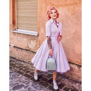 EUC British Retro "Way Out West" Lavender Gingham Swing Dress UK10/US6